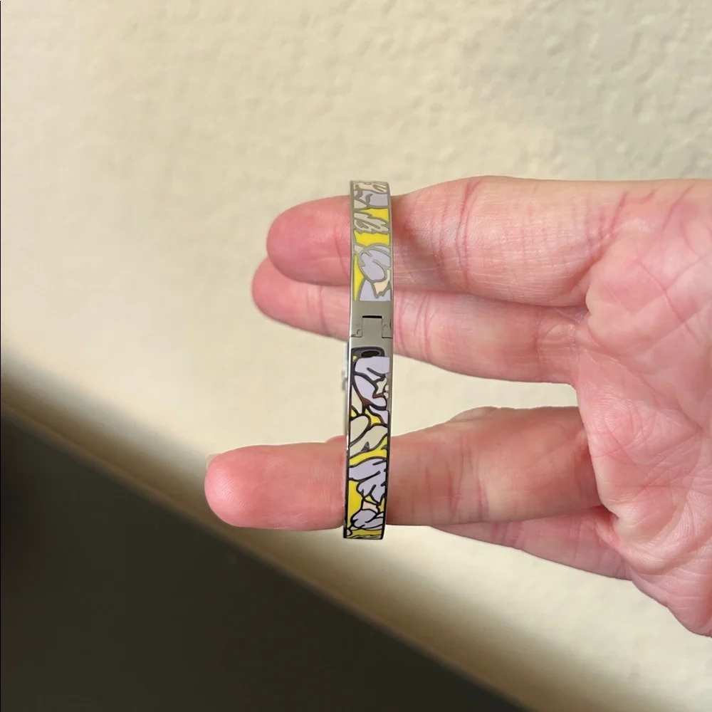 Tory Burch Silver with Yellow Floral Kira Enamel 7mm Bracelet NWT Style 149741